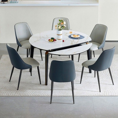 Tavolo da pranzo rotondo bianco contemporaneo in pietra con doppia anta
