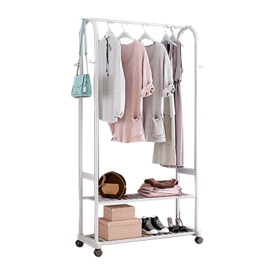 Zeitgen&ouml;ssische freistehende Garderobe mit Aufbewahrungsregalen, Metallgarderobe mit Rollen