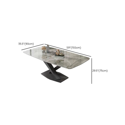 Tavolo da pranzo moderno rettangolare con piano in pietra bianca e base a X in acciaio nero