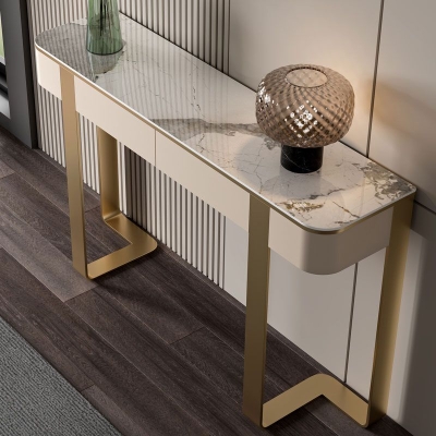 Glam Konsolen-Akzenttisch, Antik-Finish, Konsolen-Sofatisch mit Schublade