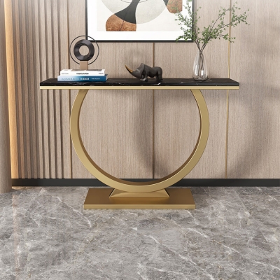 Akzenttisch im Glam-Stil mit Sockel und rechteckiger Marmorplatte