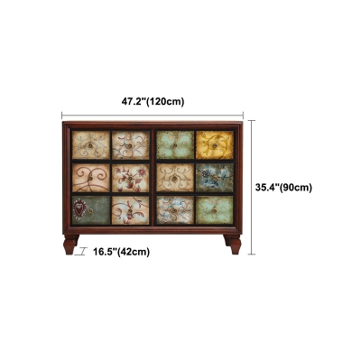Cassettiera portaoggetti in legno massello marrone in stile tradizionale con cassetti multipli