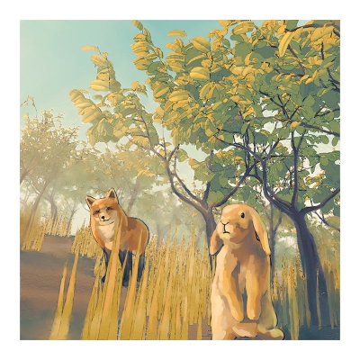 Illustrazione murale con illustrazione di coniglio della foresta impermeabile per la decorazione di soggiorno e camera da letto