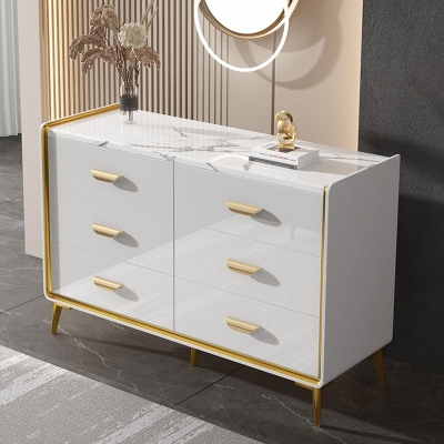 Cassettiera portaoggetti dorata in stile glam, cassettiera in legno con cassetti multipli