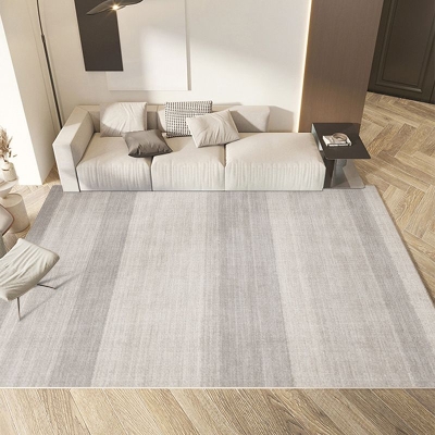 Tappeto casual in poliestere a righe grigio chiaro, resistente alle macchie, per salotto