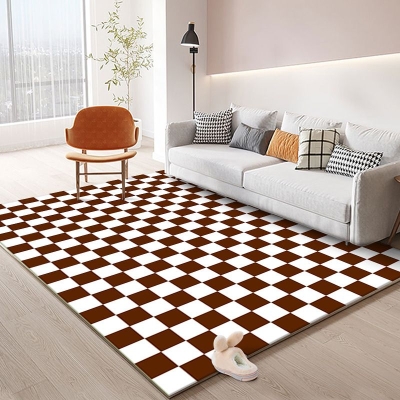 Tappeto con motivo a quadri color caff&egrave; scuro Tappeto moderno in poliestere Tappeto lavabile per la decorazione domestica