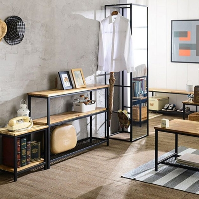 Tavolino consolle moderno Mid-Century con finitura anticata, divano consolle in legno