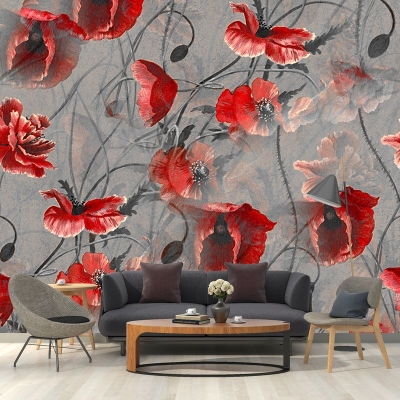 Carta da parati murale con illustrazione di fiori in stile vintage. Decorazione murale per interni