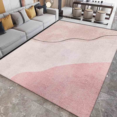 Tappeto lavabile in poliestere moderno a contrasto di colore rosa per soggiorno