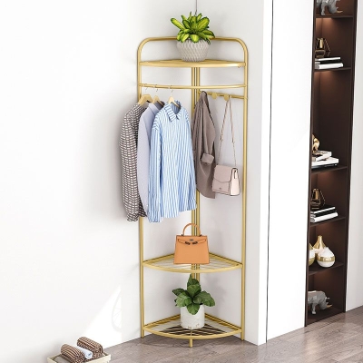 Moderner Kleiderb&uuml;gel mit mehrschichtigen Regalen, Eingangsgarderobe aus Metall