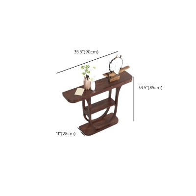 Halbmond-Akzenttisch aus massivem Holz, 2 Regale, 33,46" hoher Konsolentisch