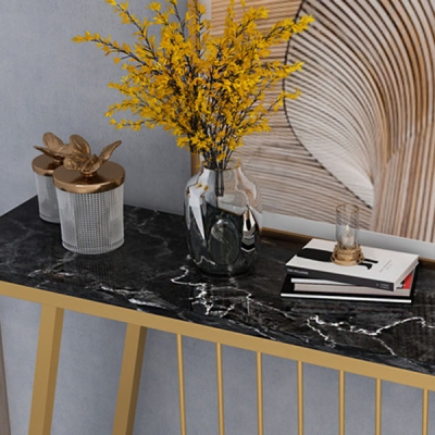 31,5" hoher Flur-Konsolentisch, Marmor-Glamour-Akzenttisch mit abstraktem Sockel