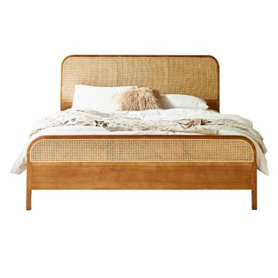 Letto in stile rattan tropicale in marrone con testiera e pediera