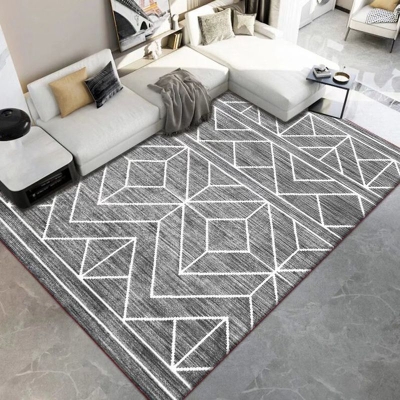 Tappeto moderno grigio scuro Tappeto lavabile per interni con geometria in poliestere per soggiorno