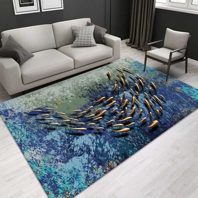 Tappeto moderno oro Pesce Tappeto in poliestere Tappeto lavabile per soggiorno