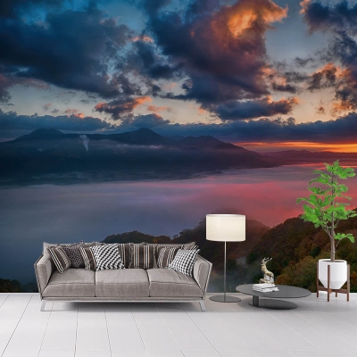 Decorazione murale con illustrazione di paesaggi con motivo muffa per soggiorno