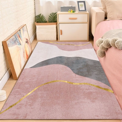 Tappeto rosa chiaro a contrasto di colore Tappeto lavabile per interni nordico in poliestere per salotto