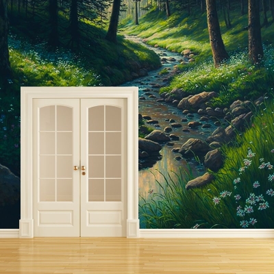 Carta da parati con motivo Foresta incantata di Illustrator, antimacchia, per la decorazione del soggiorno