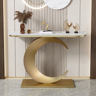 Konsolen-Akzenttisch &bdquo;Half Moon Glam&ldquo; mit Antik-Finish. Konsolen-Sofatisch