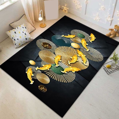 Tappeto moderno oro Pesce Tappeto in poliestere Tappeto lavabile per soggiorno