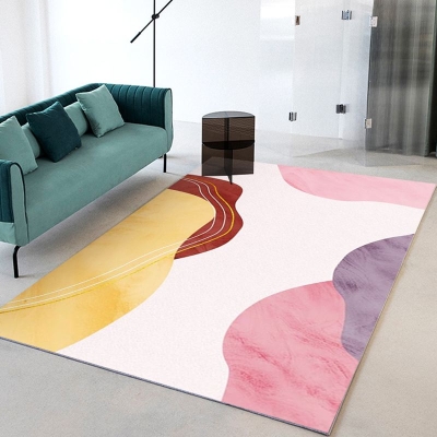 Tappeto moderno rosa chiaro Tappeto in pezzi colorati in poliestere Tappeto resistente alle macchie per salotto