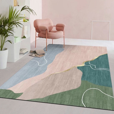Tappeto rosa chiaro a contrasto di colore Tappeto lavabile per interni nordico in poliestere per salotto