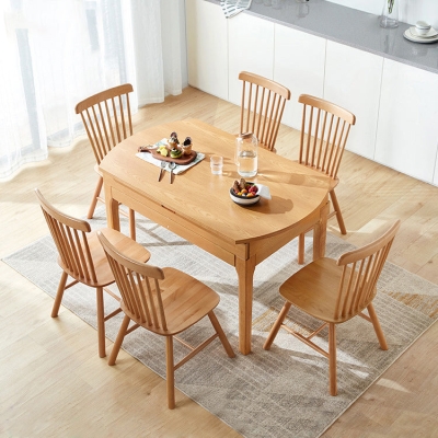 Tavolo da pranzo rotondo allungabile moderno con piano in legno
