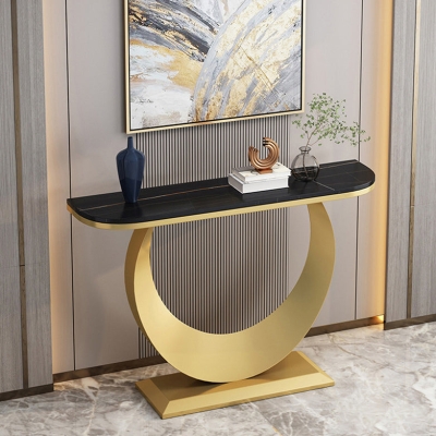 Moderner Konsolen-Akzenttisch mit 11,81 Zoll Breite, Antik-Finish, Halbmond-Konsolen-Sofatisch