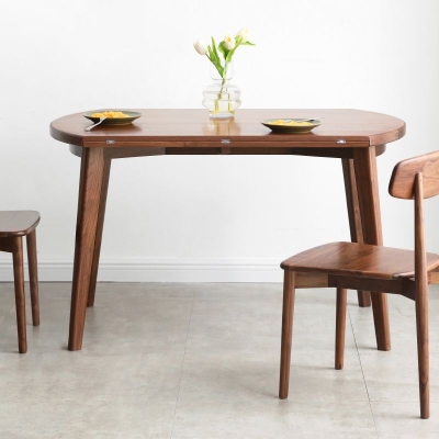 Tavolo da pranzo moderno rotondo a scomparsa con piano in noce e 4 gambe marroni
