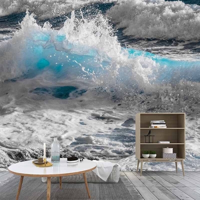 Carta da parati in stile tropicale resistente alle macchie, fotografia stampata con mare non incollato