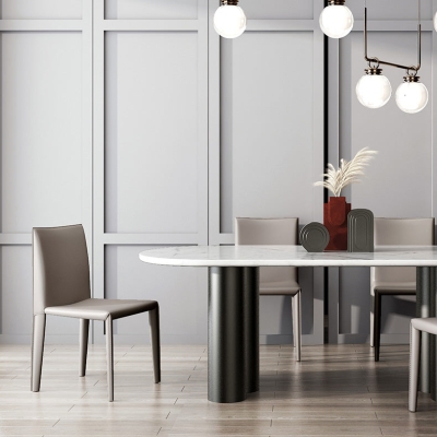 Sedia da pranzo moderna in pelle senza braccioli in grigio per la casa
