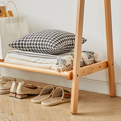 Moderne freistehende Holzgarderobe mit 4 Haken und Ablagefl&auml;chen
