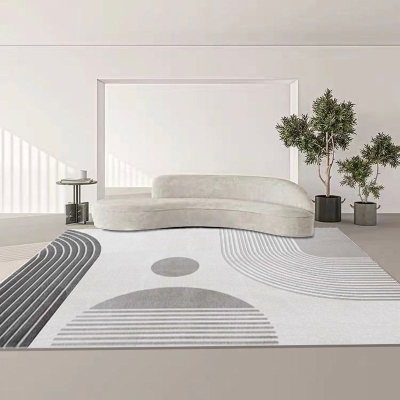 Tappeto moderno grigio Tappeto a righe in poliestere Tappeto con supporto antiscivolo per salotto