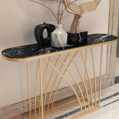 11,81" W Glam Ovaler Konsolen-Akzenttisch, Konsolen-Sofatisch mit Antik-Finish
