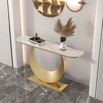 Glam Stone Konsolentisch Halbmond-Konsolen-Sofatisch f&uuml;r Flur