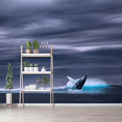 Fotografia ambientale camera da letto mare tropicale murale resistente alle macchie
