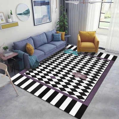 Tappeto moderno bianco Tappeto con motivo a griglia in poliestere Tappeto lavabile per la decorazione domestica