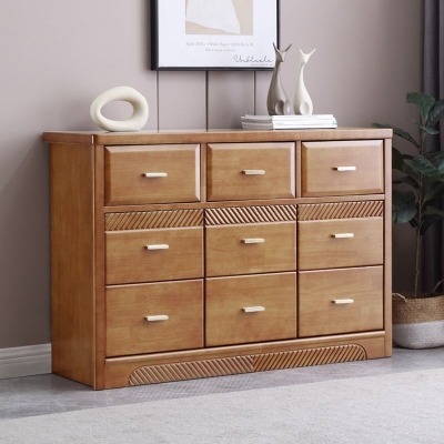 Glamour-Aufbewahrungskommode aus Gummiholz, horizontale Home-Kommode mit 9 Schubladen
