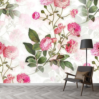 Peinture murale horizontale avec Illustration imprim&eacute;e de fleurs, d&eacute;coration murale pour salon