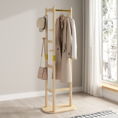 64" Moderner und zeitgen&ouml;ssischer Kleiderb&uuml;gel aus Kiefernholz mit Kleiderstange und Haken