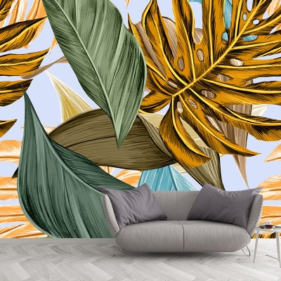 Carta da parati murale ecologica con piante tropicali Carta da parati per camera da letto