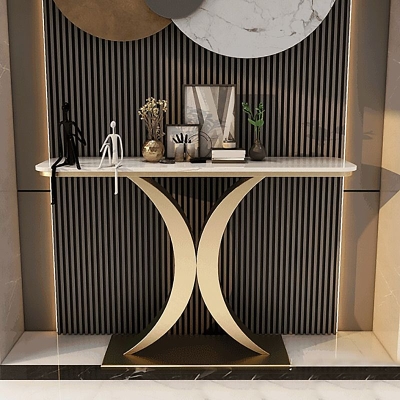 Glam Slate Iron Sofa Tbale Consolle rettangolare resistente alle macchie con piedistallo
