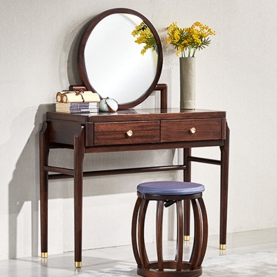 Set da toeletta Traditions in legno massello con set di sgabelli Com&ograve; marrone con 2 cassetti e specchio