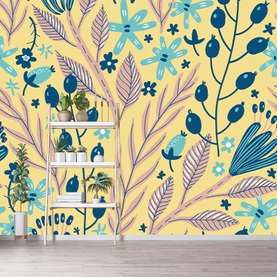 Illustrazione Carta da parati resistente alle macchie Decorazione vegetale Decorazione murale del soggiorno