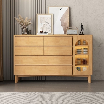 Traditionelle Aufbewahrungstruhe aus massivem Holz, Kommode mit 6 Schubladen