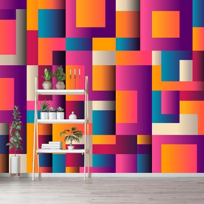 Illustrazione Murale Carta da parati colorata geometrica antimacchia per camera da letto contemporanea