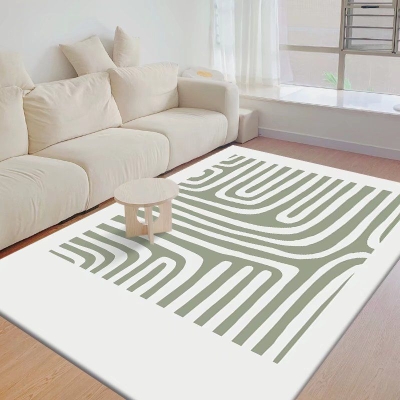 Tappeto moderno verde Tappeto lavabile in poliestere dalla linea irregolare per salotto