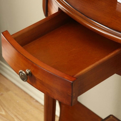 Mid-Century Modern-Konsolentisch aus Holz. Halbmondf&ouml;rmiger Sofatisch mit einer Schublade