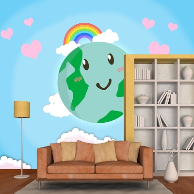 Carta da parati murale con illustrazioni ambientali Carta da parati per interni con terra dei cartoni animati