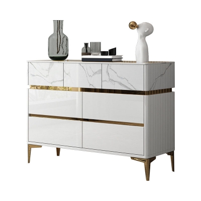 Glam Stone Aufbewahrungstruhe f&uuml;r Schlafzimmer, wei&szlig;e Truhe mit Metallbeinen